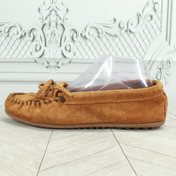 Minnetonka Shoes - Minnetonka Kilty Brown Suede Cushioned Slip On Moccasins Slippers Size 8